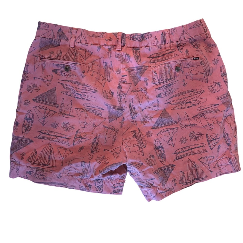 Polo Ralph Lauren Shorts Mens 36 Pink Excellent Nautical Sailboat Print Canvas